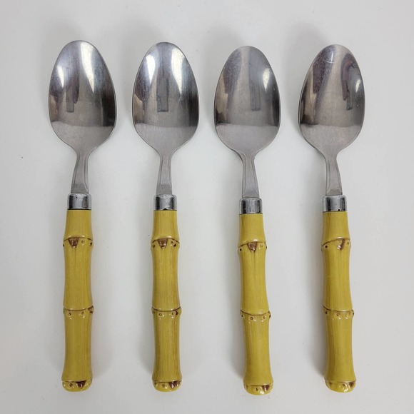 Vintage Unbranded Kitchen Home Spoons One Size Silver Tiki Bamboo Handle Pattern - Picture 4 of 4